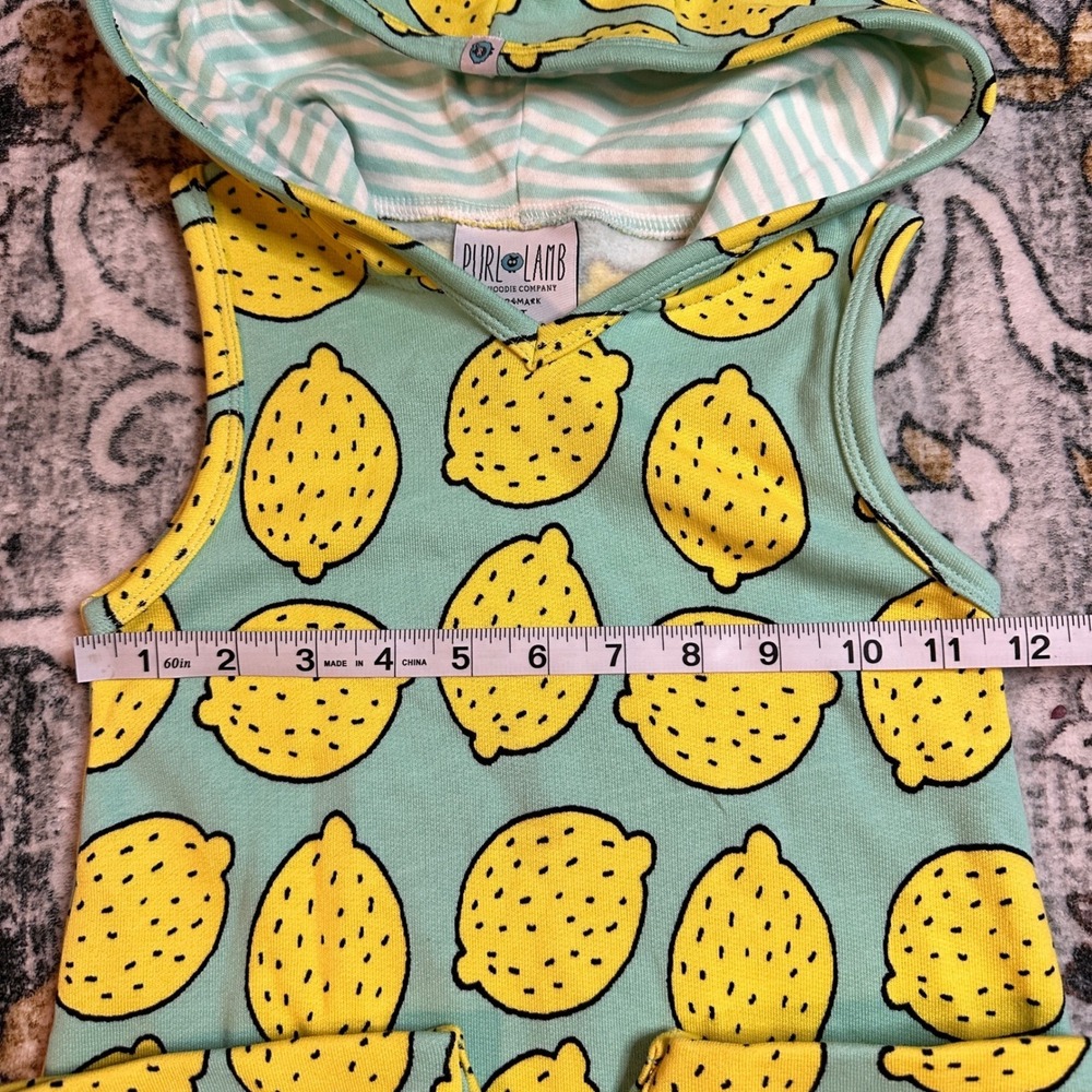 Purl Lamb Lemon Print Hooded Romper 4/5T Toddler Boys Girls Unisex Outfit - Picture 5 of 9
